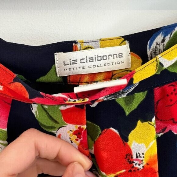 Vintage Liz Claiborne Petite Collection Women’s 12 Lined Navy Blue Floral Skirt - Picture 6 of 9